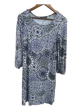 Hourglass Lilly Blue and White Midi Dress cool design size medium